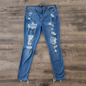 Hollister Curvy High Rise Super Skinny Classic Stretch Ripped Jeans 17 Long